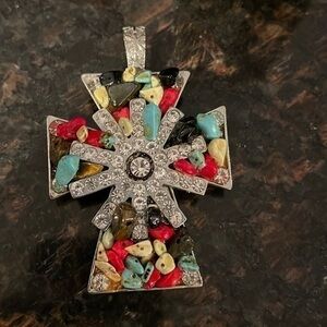 Rhinestone and beads costume cross pendant